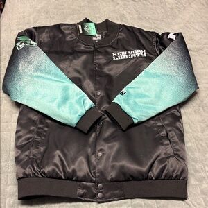 NWT WNBA New York Liberty Bomber Jacket, Embroidered, Black, Teal, Size S